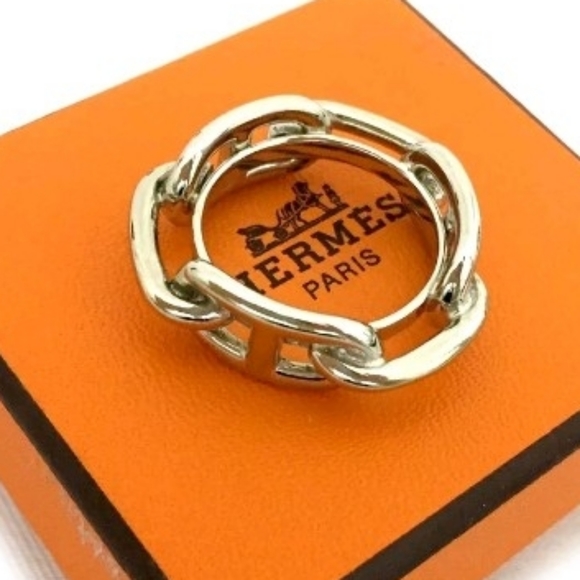 AUTHENTIC HERMES SILVER TONE SCARF RING /92017 - Picture 7 of 7